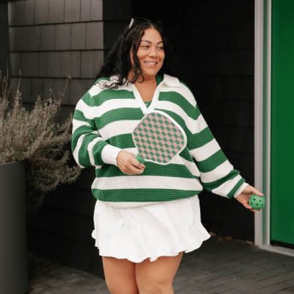 NWOT Smash + Tess sz XL/2XL green and white waffle polo sweater